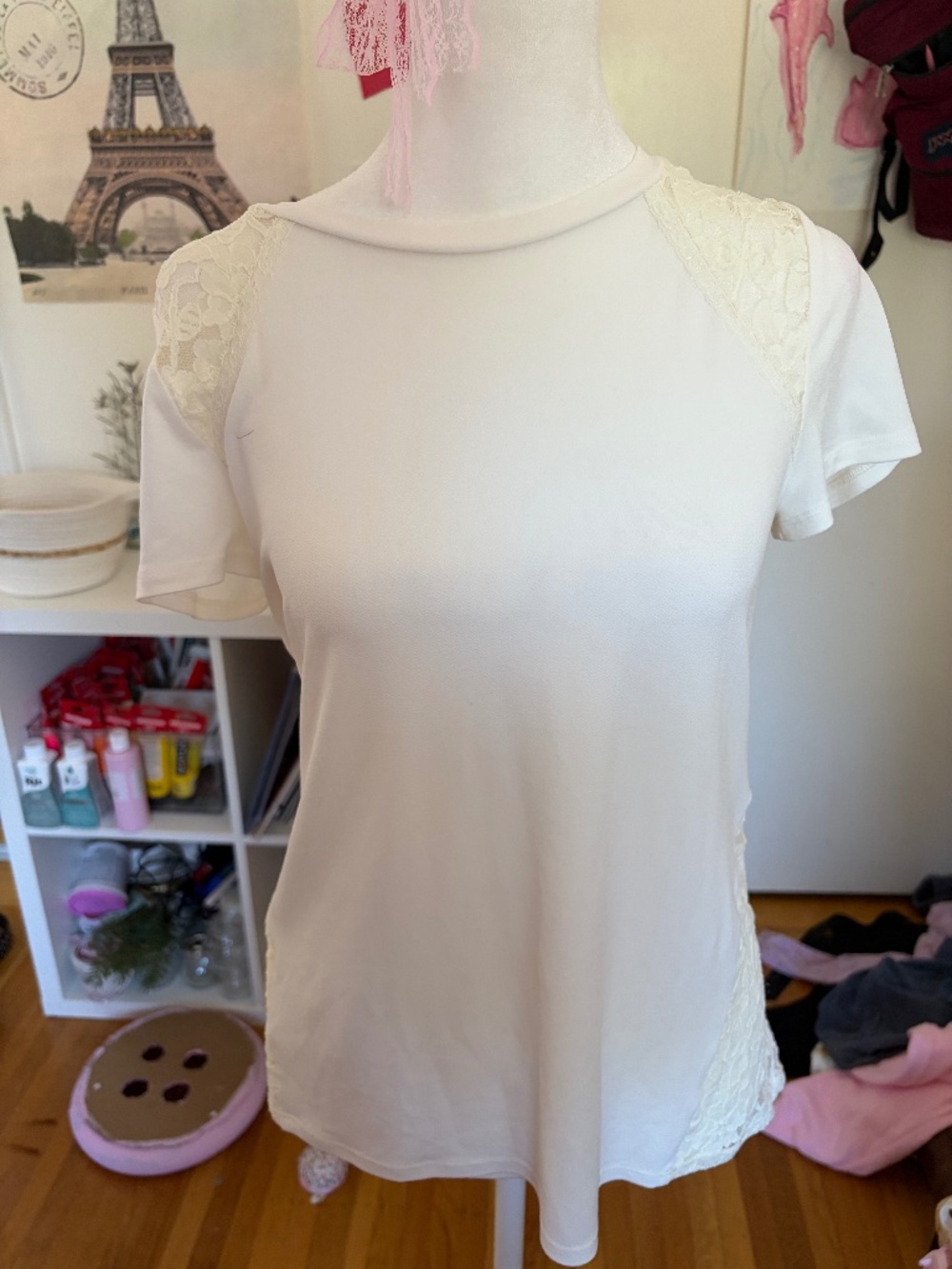 Express White Lace Accent Short Sleeve Top - NWT - Size XS
